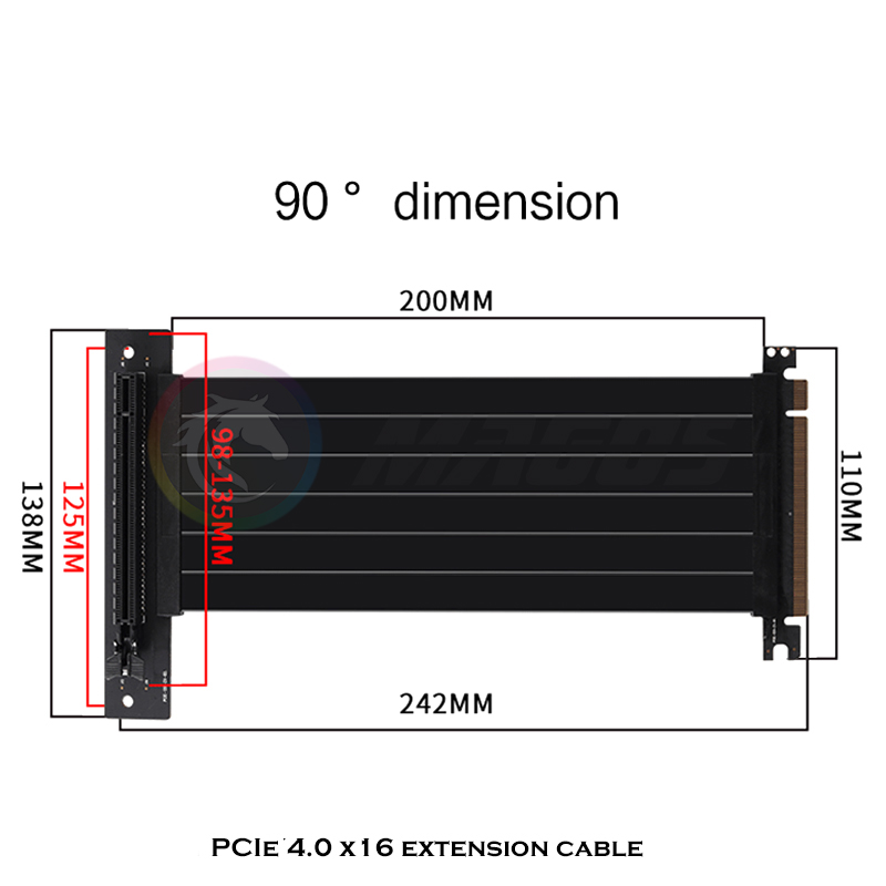 PCIE 4.0 X16 kabel Riser kartu - Pcie 4.0 X16 Riser Cable 90 Degree ulasan dan harga
